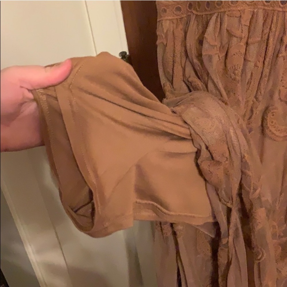 Boho lace maxi romper brown bridesmaid dress - Picture 5 of 5